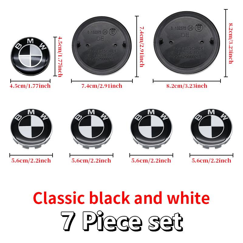 Universal Base Black White Badge Set for BMW 7Pcs 68mm 56mm 82mm 74mm  Hood Trunk Wheel Steering Logo 7Pcs 2-Pin 3-Pin Clips Kit GX9
