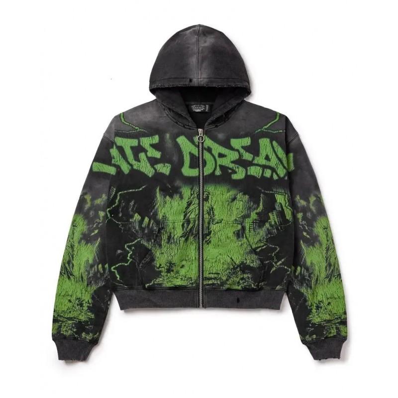 Unisex Hooded Zip-Up Sweatshirt With Camo Print Loose Fit Streetwear Teens Adults