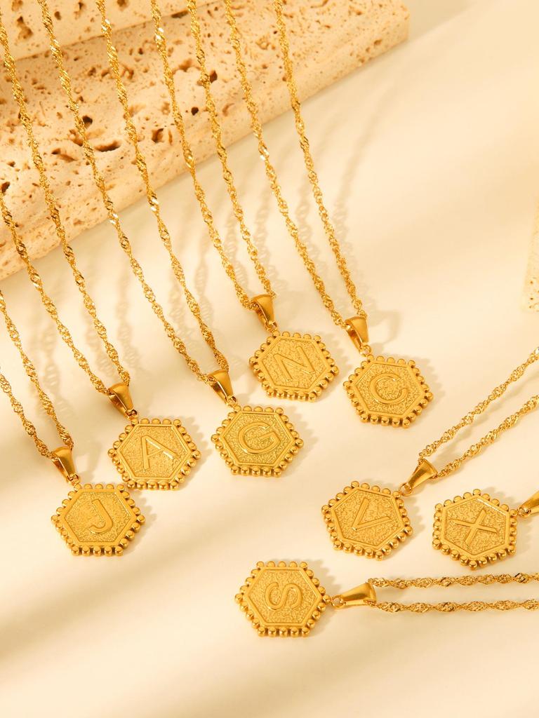 Ожерелье из нержавеющей стали с гальваническим золотым покрытием, 26 букв - Модный кулон-инициал для цепочек для свитера