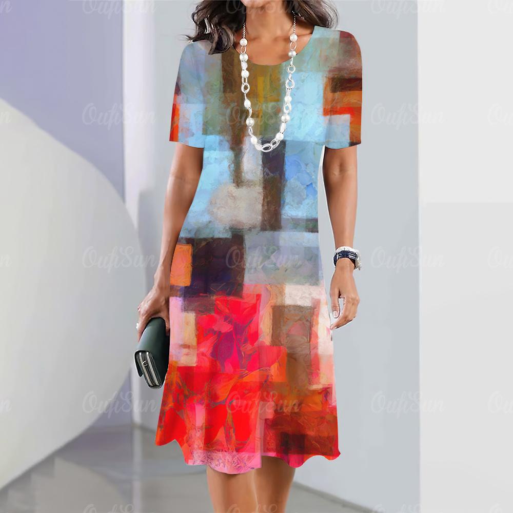 Новые женские платья в полоску с принтом, элегантные повседневные винтажные платья Y2k в стиле бохо, модное платье большого размера с коротким рукавом