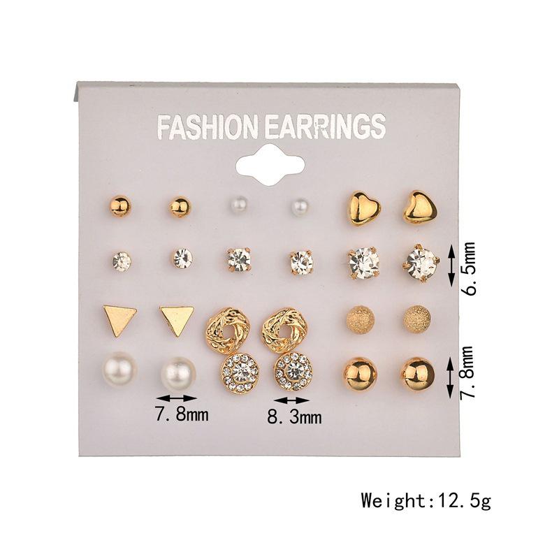 K41 12 Pairs Of Card-Mounted Square Zircon Stud Earrings, Peach Heart Diamond Earrings, Set Earrings.