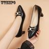 Single Shoe Women Shallow Mouth Thick Heel One Foot Fashionable Leather Shoes Spring and Autumn