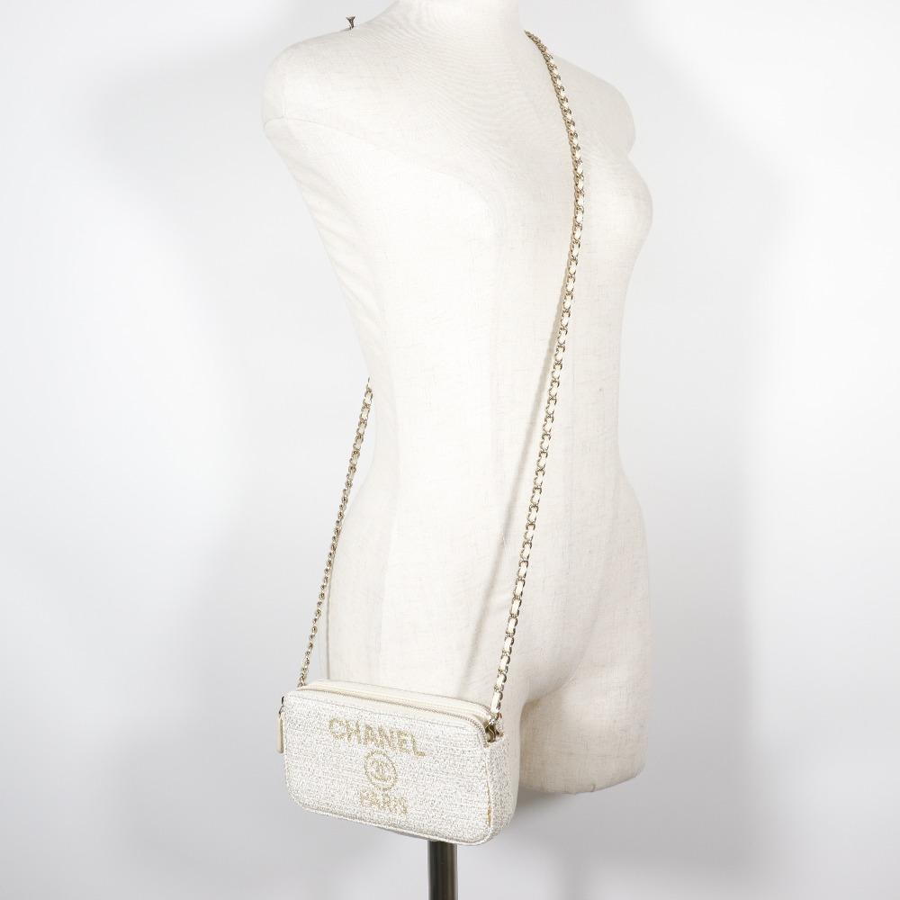 Chanel Deauville Цепочка на плечо Сумка через плечо A84415 Клатч 2-в-1 Белый твид Женская Б/у
