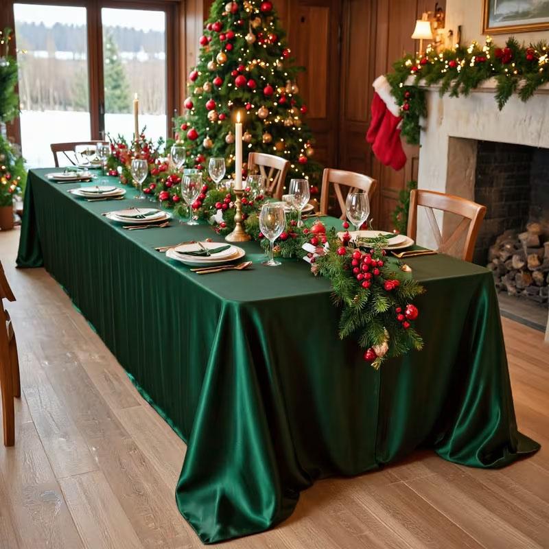 Shiny Satin Rectangular Tablecloth Washable Silk Like Table Cover for Dining Kitchen Wedding Party Banquet Decoration