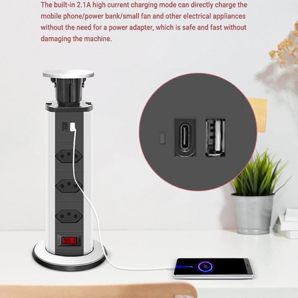 Melery Бразилия Сетевой удлинитель USB Pop Up Бразильский штекер Настольная розетка Бразилия Электрическая розетка Домашний офис USB зарядное устройство 1,8 м Удлинитель