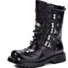 Men Motorcycle Boots Fashion Mid-Calf Punk Rock Punk PU Leather Black High Top Mens Casual Boot Steel Toe Shoes Big Size 38-46