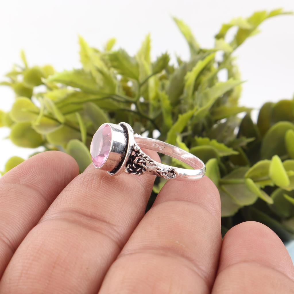 Morganite Ring, Handmade Gemstone 925 Solid Sterling Silver Ring Bohemian Jewelry, For Engagement Gift