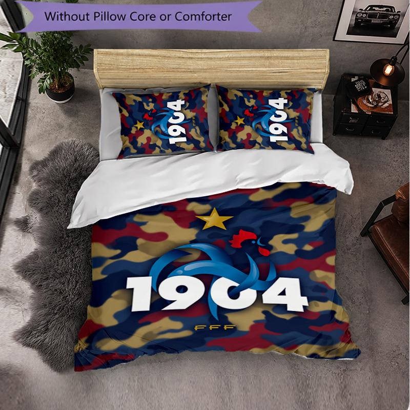 France Football Pattern 3 Pieces Bedding Set Soft Microfiber Duvet Cover with Pillow Cases for Bedroom