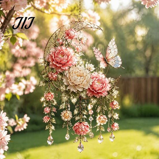 Waterproof Wind Chimes for Patio Acrylic Flower & Sun/Moon Chimes, Window Hanging Suncatcher Housewarming Gifts New Home Living Room Balcony,