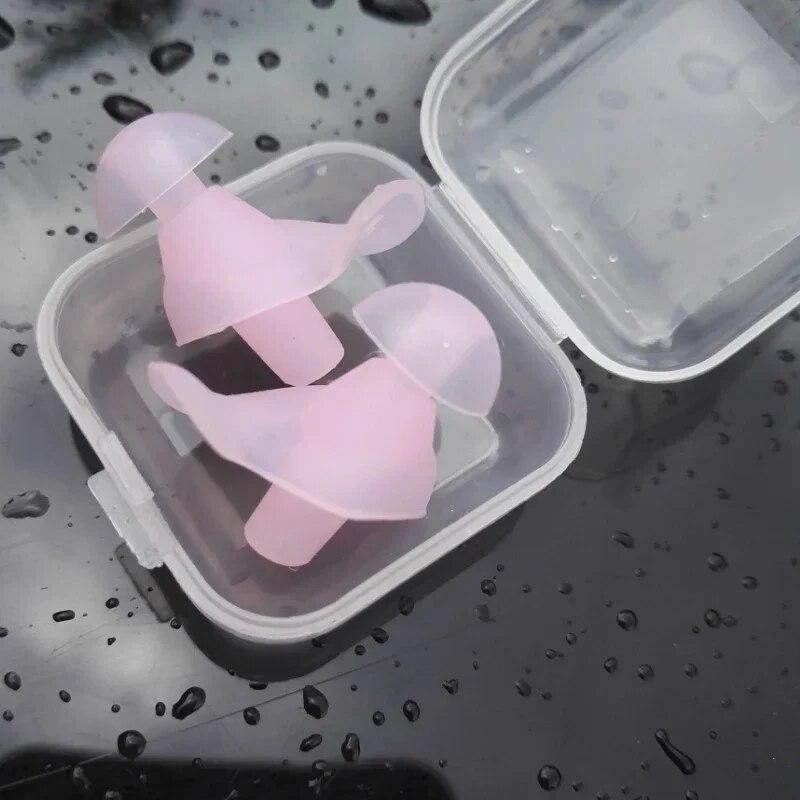 1Pair Waterproof Swimming Earplugs with Box Soft Silicone Spiral Ear Plug Anti Noise for Sleeping Snoring Diving Accessories Earplugs for Bathing