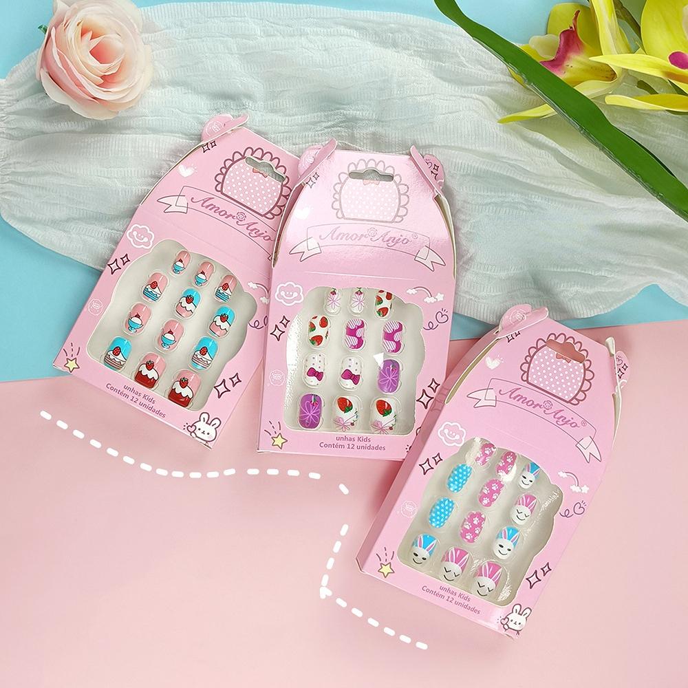 12 шт./компл., дети носят милые мультяшные детские накладные ногти без клея, водонепроницаемые готовые ногти, наклейки для ногтей Qucik