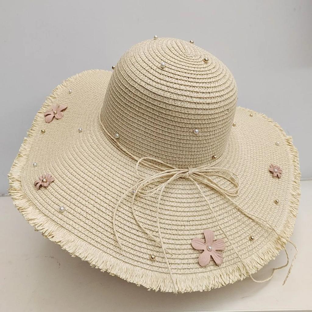 WTEMPO Summer Rope Bow Wide Brim Outdoor Travel Beach Hats Women's Foldable Solid Color Casual Large Bucket Hats