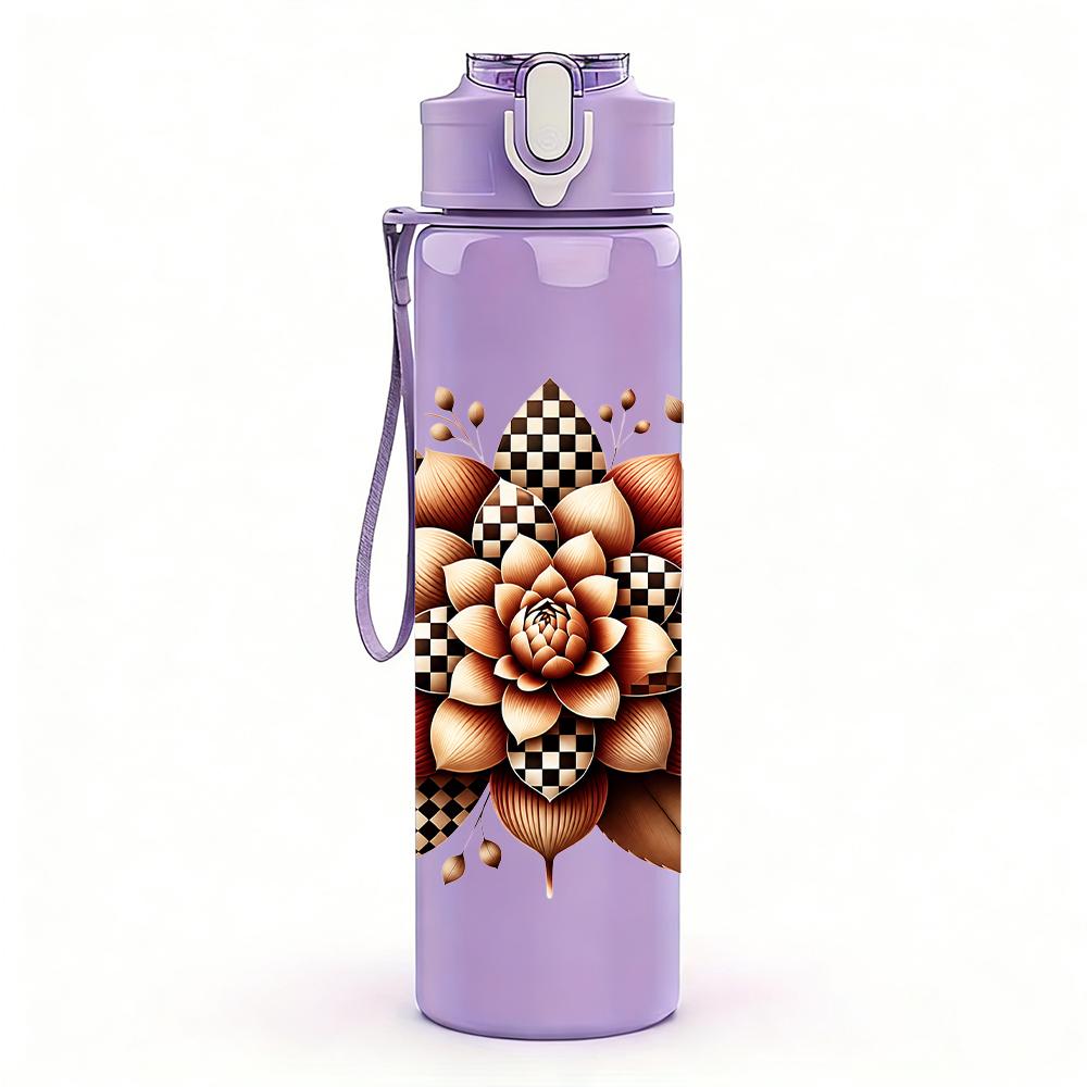 1PC Leopard Succulent Flower Graphic,750ml Color Plastic Sports Water Bottle,Leakproof Flip Straw Lid,Suitable for Sports Office Home Use