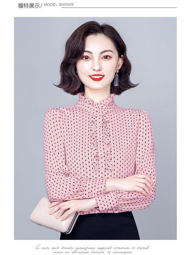 Trendy Women's Slim Long Sleeve Stand Collar Chiffon Shirt - Versatile Casual Wear for Spring & Autumn 2024