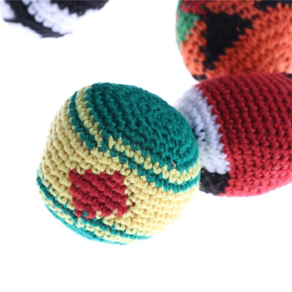1/3/6/12Pcs Geometric Pattern Handmade Knitted Footbag Sack Durable Crochet Kick Sack Outdoor Toy