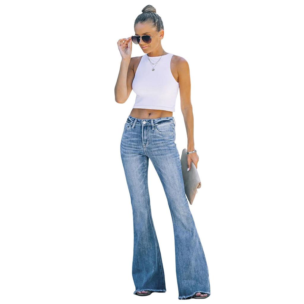 Elastic Flare Straight Leg Women's High Waist Jeans