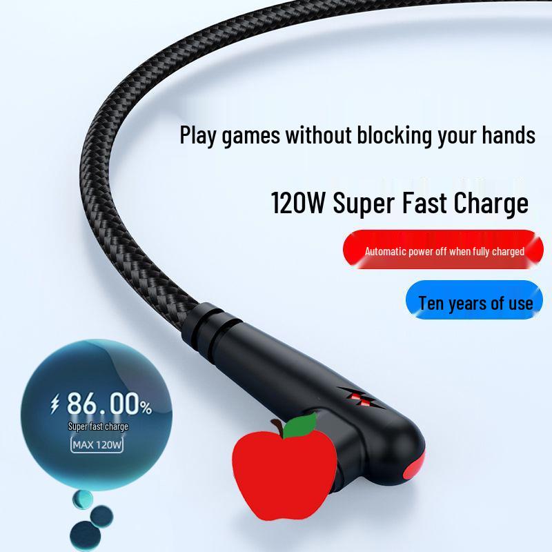 Плетеный кабель 120 Вт с быстрой зарядкой для устройств Apple, Huawei и Android с разъемом Type-C