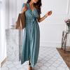 Women's V-neck Bohemian Polka Print Short Sleeve Dress Long Skirt
