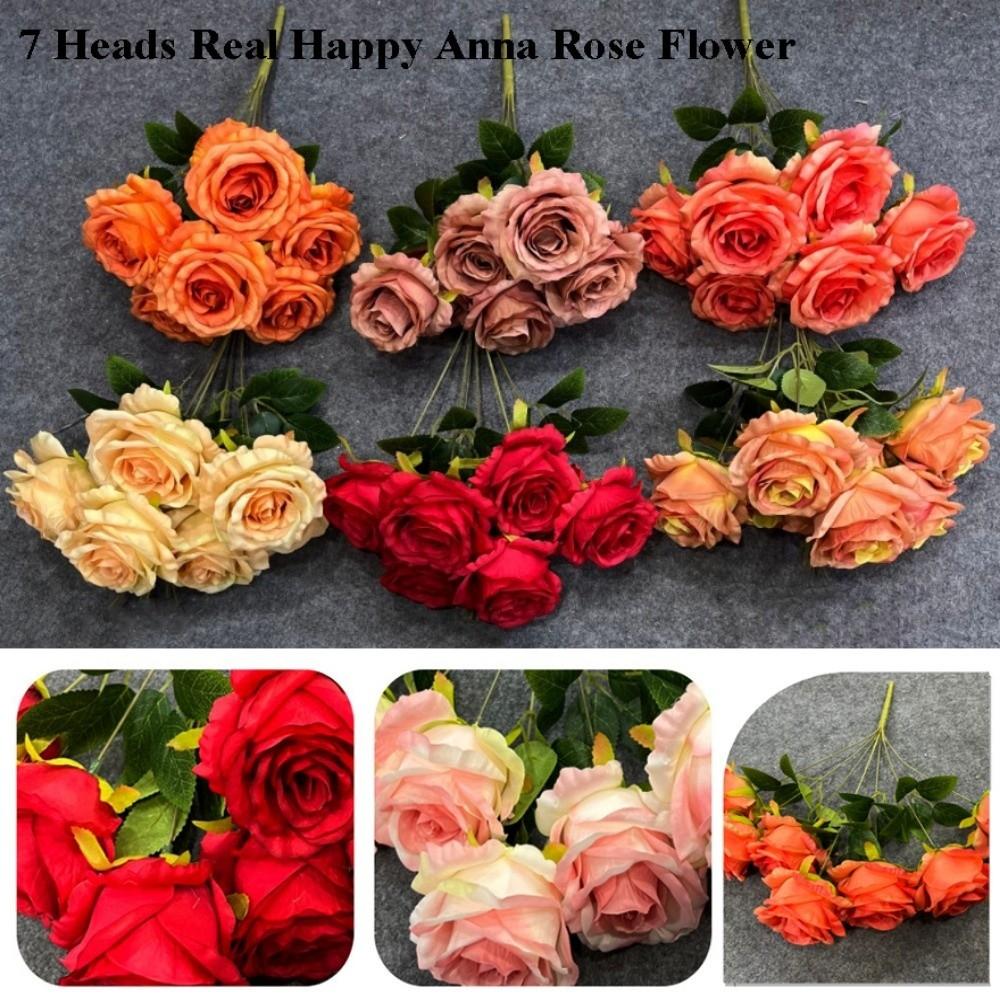 7 Heads Real Happy Rose Flower Mini 9 Colors Valentine's Day Flowers Photography Photo Gift Crystal Grass Bouquet