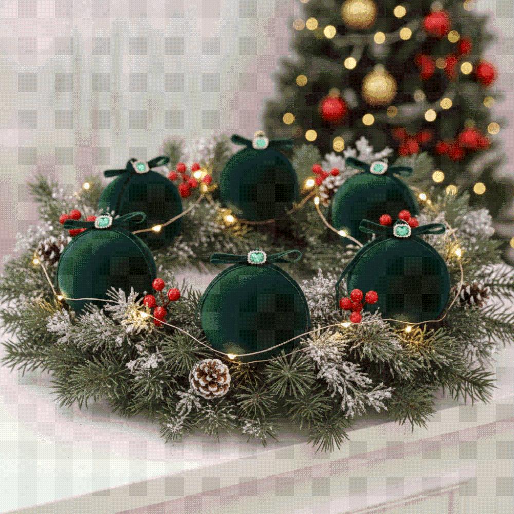 Shatterproof Plastic Flocked Xmas Baubles Flocked Velvet 8cm Tree Baubles Christmas Balls Florists