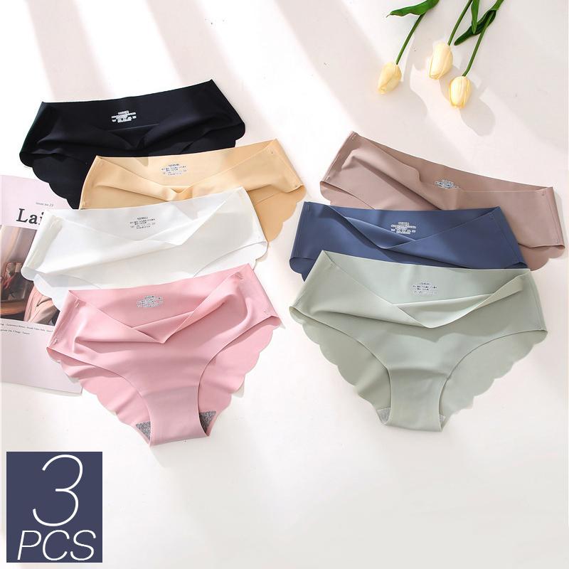 3PCS/Set Seamless Silk Women's Panties Briefs Women Underwear Female Underpants Comfortable Silk Panty Sexy Woman Lingerie M-XL
