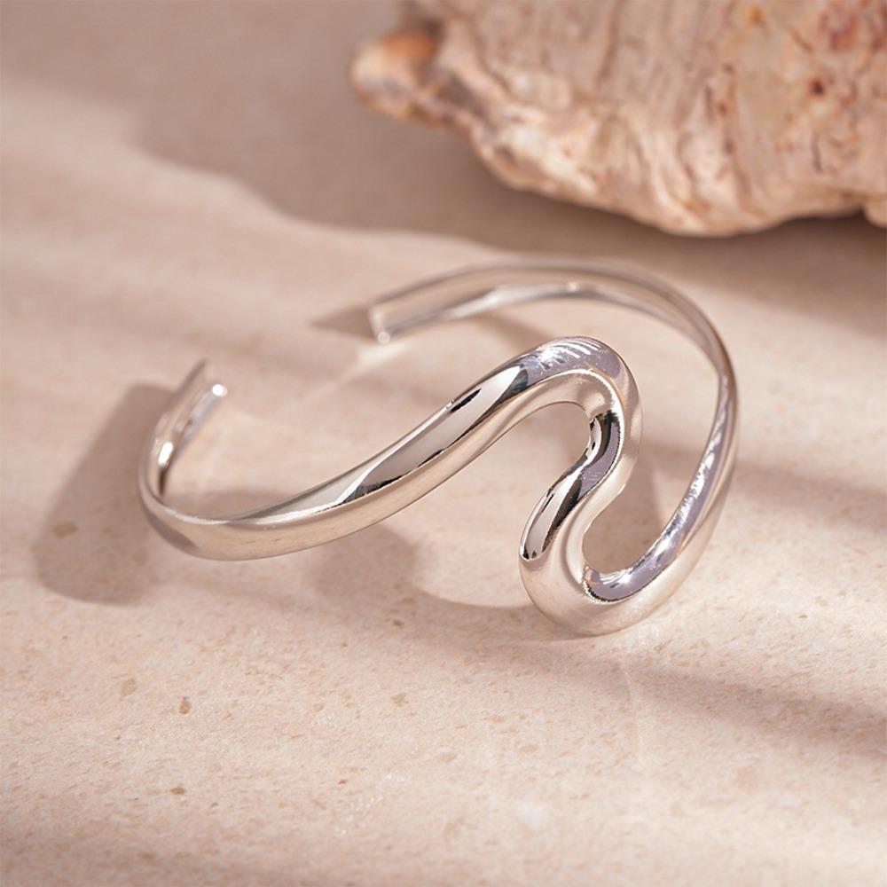 Geometry Wave Line Metal Arm Cuff Zinc Zinc Alloy Wide Open Arm Cuff Simple Bohemian Bracelet Jewelry Gift
