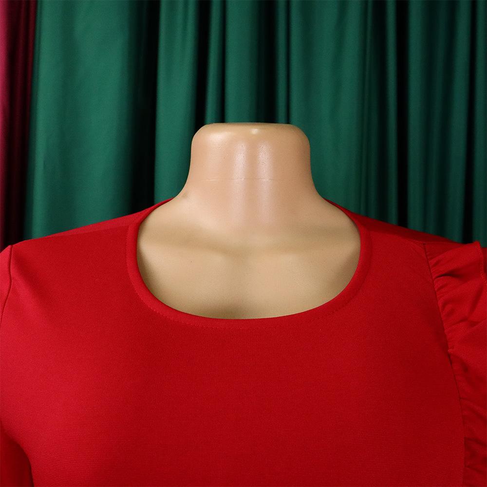 YYFS Женская мода весна осень однотонный принт с длинным рукавом и круглым вырезом с высокой талией повседневные платья