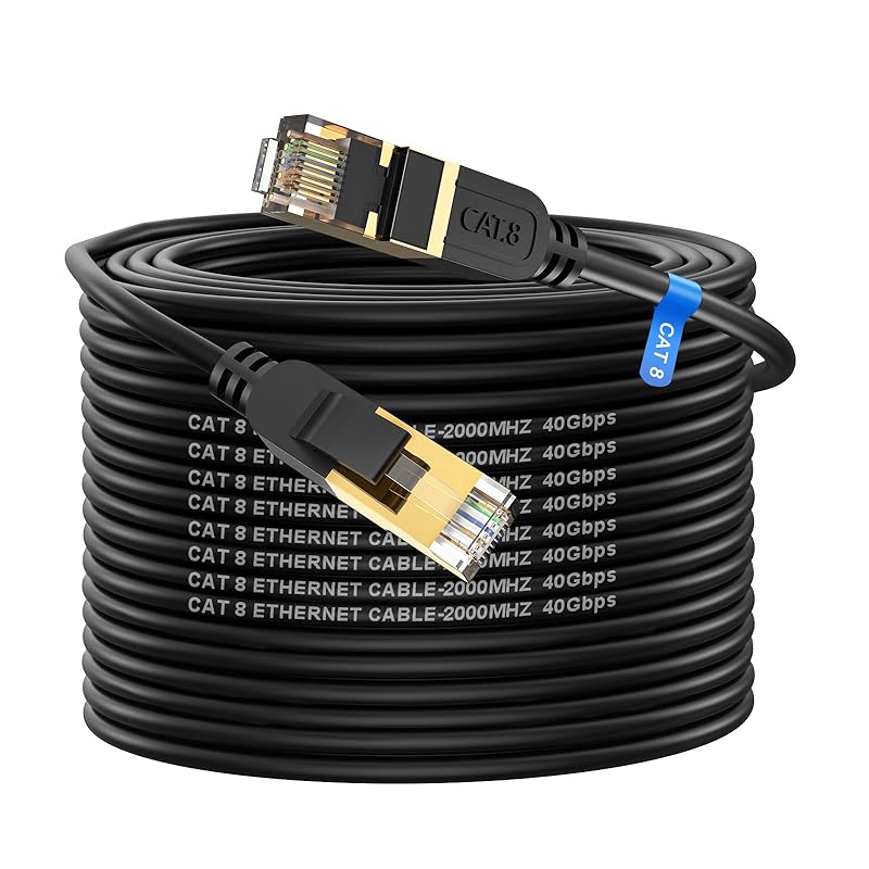 Cat 8 Ethernet Cable, 6FT High Speed Heavy Duty 26AWG Cat8 LAN Network Cable 40Gbps, 2000Mhz with Gold Plated RJ45 Connector, Outdoor&Indoor Internet