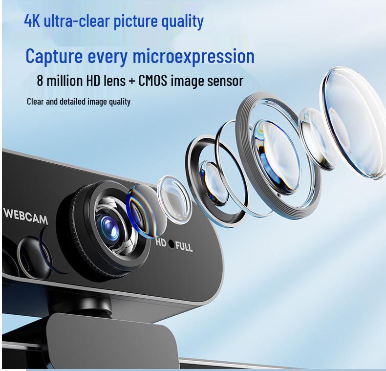 4K HD Esports Live Streaming Camera with Microphone for Online Classes and Meetings, Driver-Free