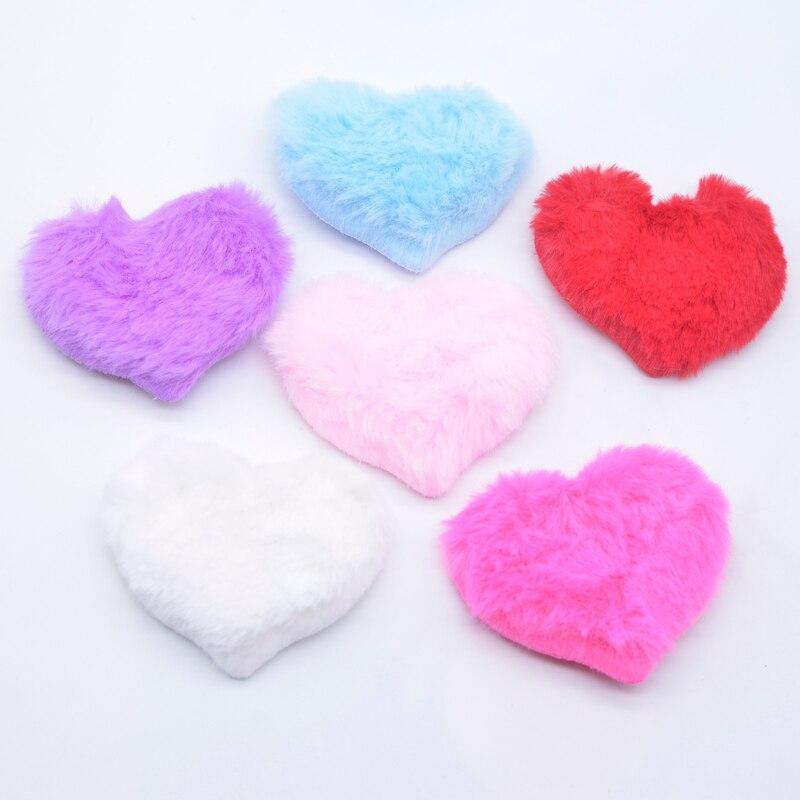 12Pcs 60*50mm Padded Plush Furry Heart Applique DIY Crafts Patches Flatback Scrapbooking Ornament Accessorie