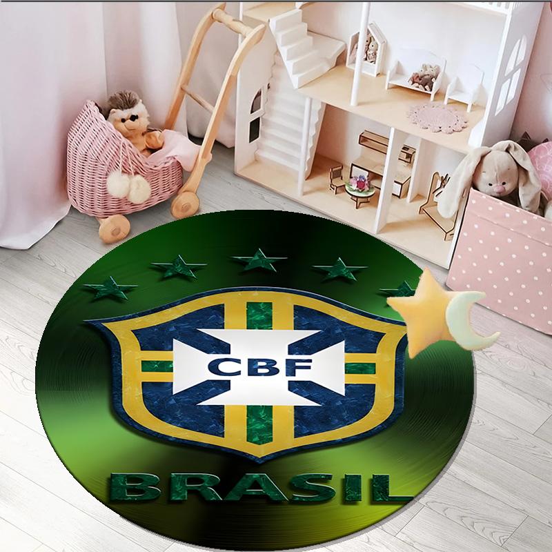 1PC round rug Brazilian Football Emblem Printed Round Area Rug ,Rug For Home Office, Round Chair Rug, Decorative Carpet Fan gifts Christmas gift