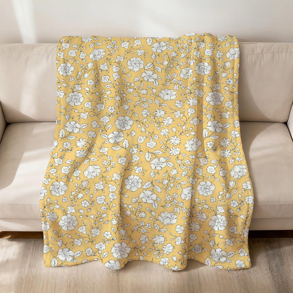 Yellow Floral Cute Fashion Pattern Flannel Soft Warm Plush Blanket For Sofa Living Room Pet Hogar Bedroom Gift Home Car Portable