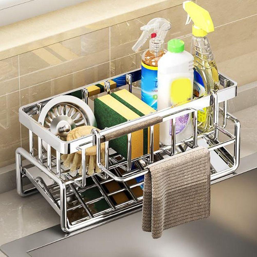 Self-Draining Sponge Holder Stainless Steel Dishcloth Rack Practical Sink Drain Rack for Home