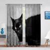 Black Cat Big Eyes Animal Grey Tulle Curtains for Living Room Bedroom Decoration Transparent Chiffon Sheer Voile Window Curtain
