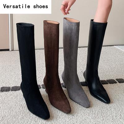 Зимние эластичные современные женские сапоги до колена, модные длинные сапоги, дизайнерские сапоги на низком каблуке, Botas De Mujer