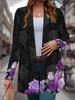 Fashion Women's Purple Floral Flower Long Sleeve Cardigan, Polyester Open Front, Lightweight Cover Up, Spring Autumn Casual Coat