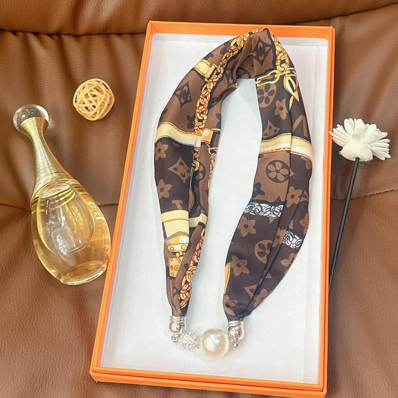 Silk Scarf Women's Spring, Autumn and Summer New Fashion Neck Protection Decoration Long Necklace Type Magnetic Buckle Scarf Small Scarf