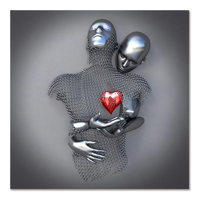3D Visual Gold Silver Metal Figure Art Statue Canvas Painting Romantic Abstract Posters and Prints Wall Pictures Modern Home Decor for Living Room