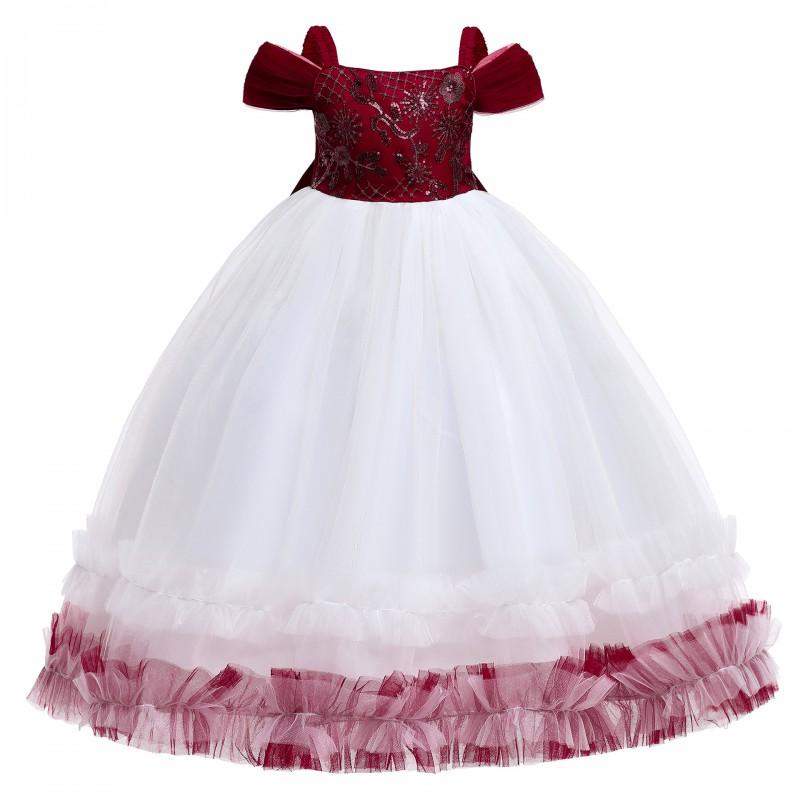Girls Long Tulle Princess Dress Kids Party Gown 3-8 Yrs Christmas Performance Wedding