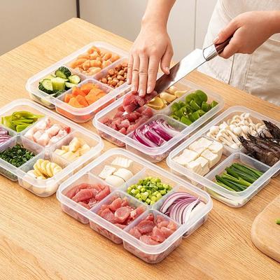 Ящик для хранения продуктов в холодильнике, прозрачный 45388 отсеков, герметичный герметичный разделенный лоток для овощей с крышкой, многоразовый