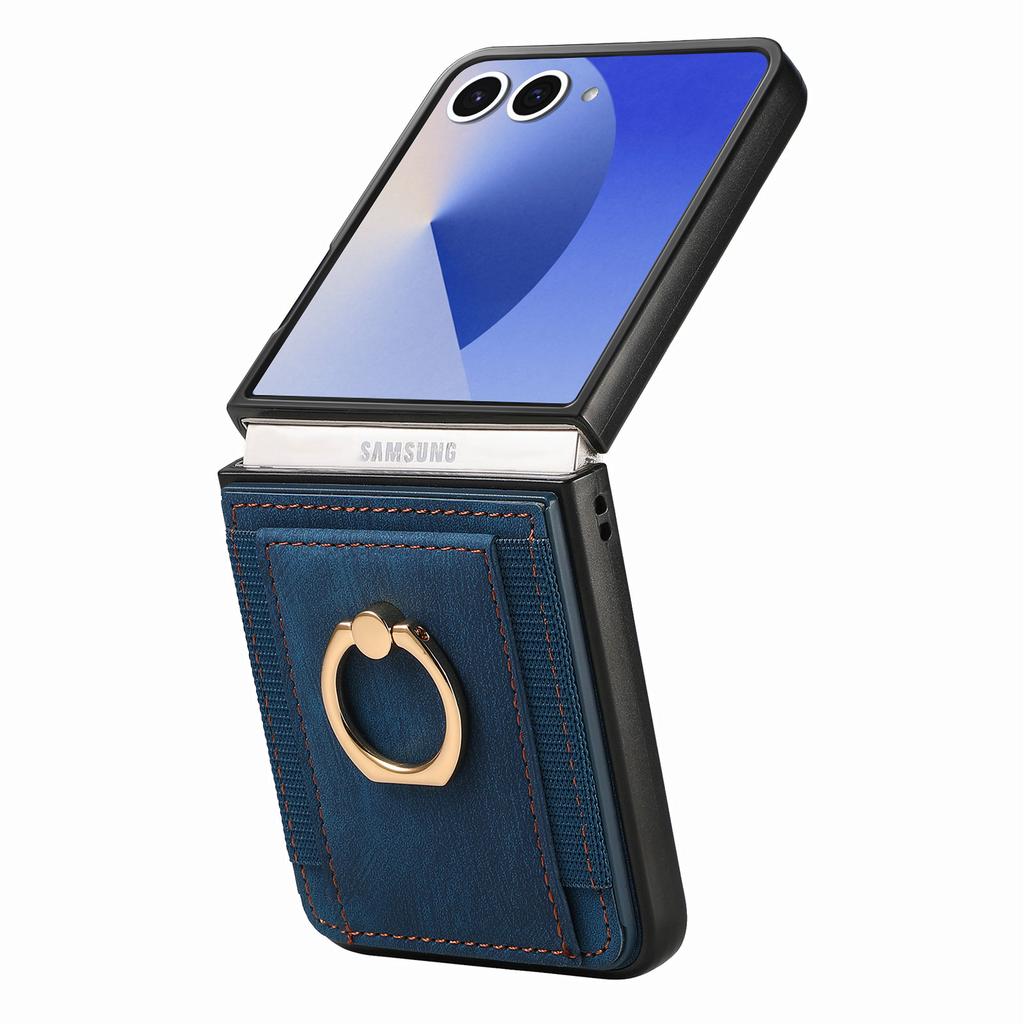 For Samsung Galaxy Z Flip7 5G Phone Case Leather Back Cover with Card Slots Kickstand