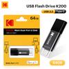 Kodak USB 3.2 флеш-накопитель K200 с двойным интерфейсом Type‑C и USB‑A, OTG, с матовым покрытием, 32 ГБ/64 ГБ/128 ГБ/256 ГБ для ПК, телефона, планшета, автомобиля