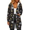 Women's Fashionable Christmas Printed Long Sleeved Drawstring Hooded Zipper Pocket Long Casual Sweatshirt Jacket