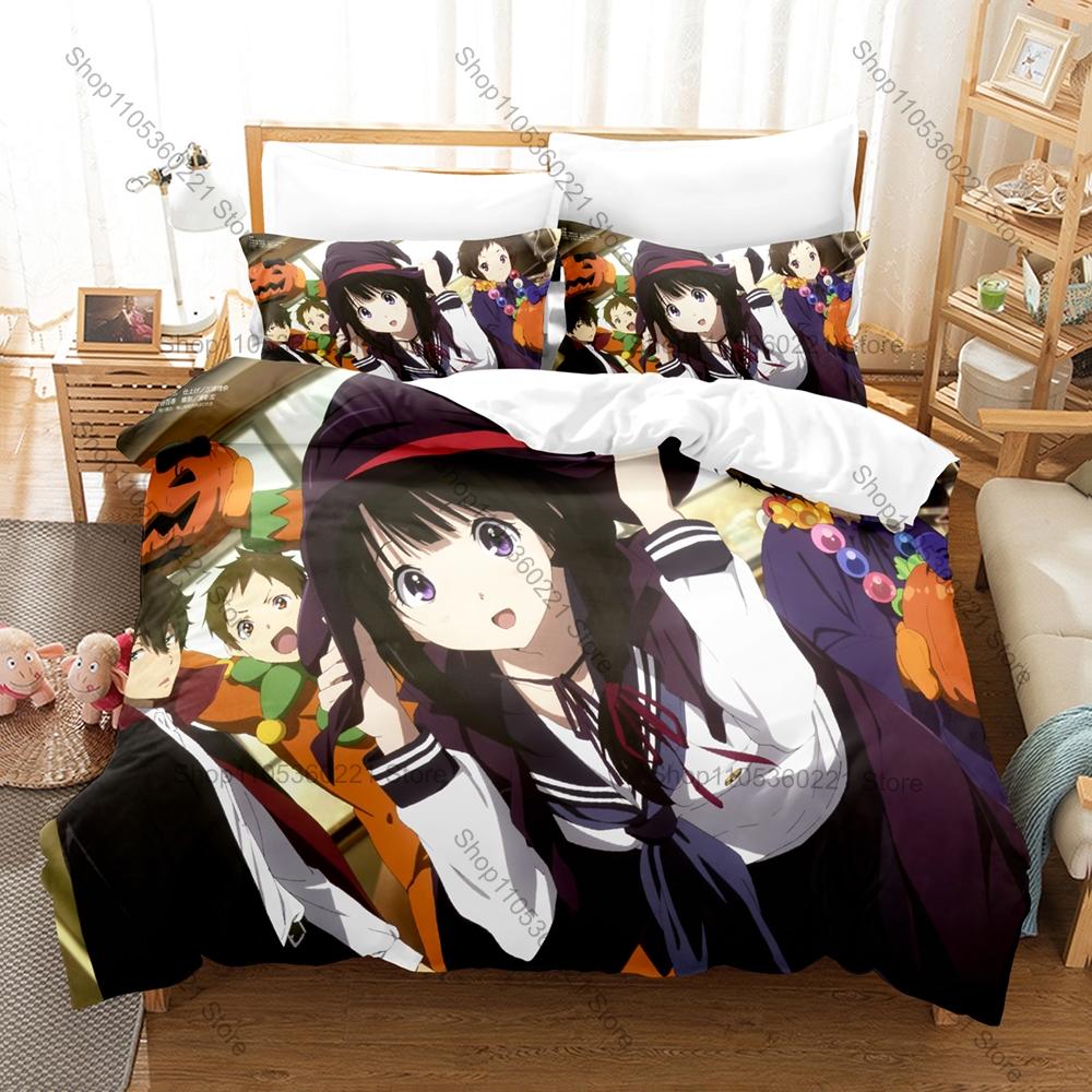 Крутой комплект постельного белья Hyouka Пододеяльник + 2 Наволочки Читанды Эру Орэки Хотаро Школьная Мистика Аниме Декор Спальни Кавайный Милый G