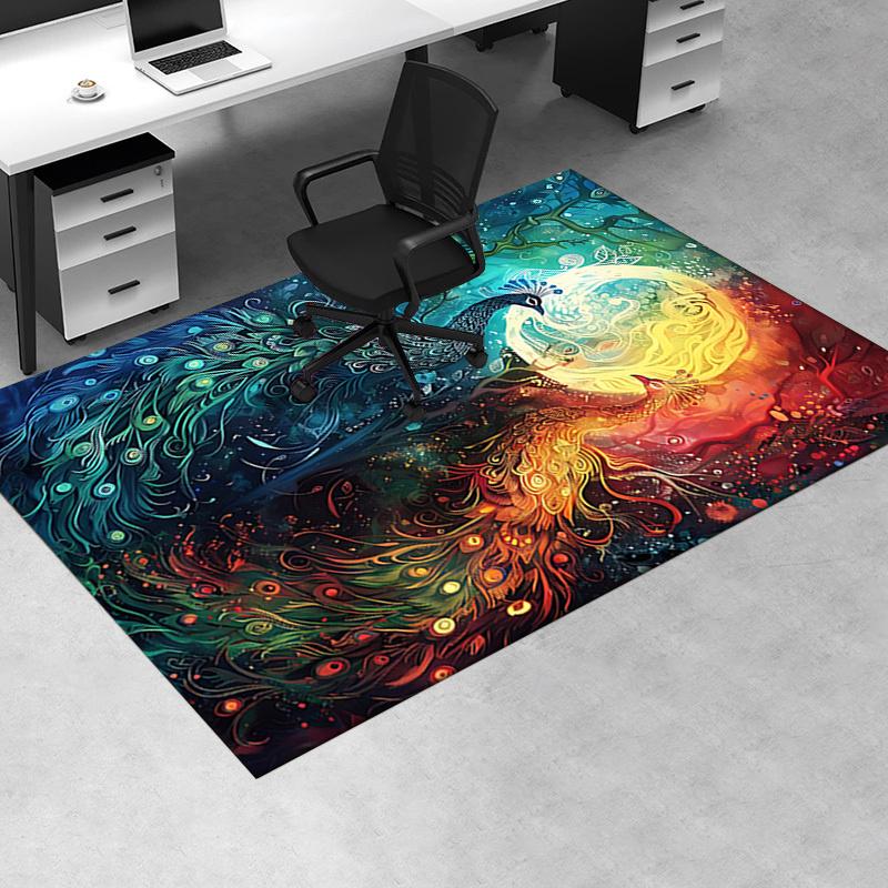 Colorful Peacock Chair Mat: Office Carpet, Oversized Rug for Home Decor, Sofa Mat, Desk Pad Gift Suitable for Bedroom, Living Room, Any Room
