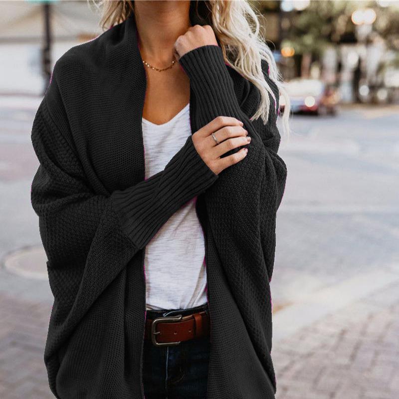 Winter Fall Women Fashion Bat Sleeve Loose Solid Knitted Cardigan Coat