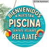 2D Flat, 1pc Vintage Spanish Welcome to the Pool Sign - 7.87x7.87 Inch Round Aluminum Wall Decor Suitable for Pool Areas, Beach Houses, Resorts