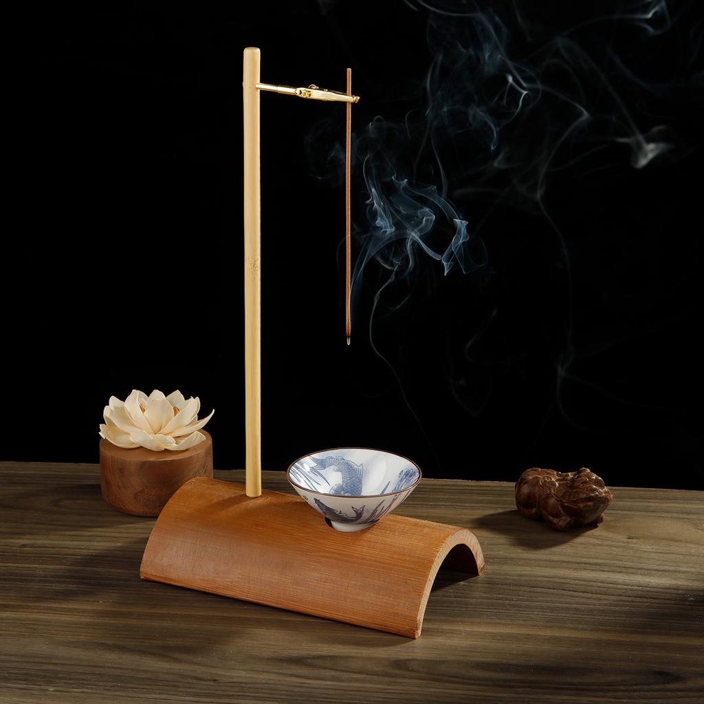 Бамбуковый держатель для благовоний для палочек, перевернутая курильница с фарфоровым улавливателем золы, буддийские принадлежности для домашнего декора