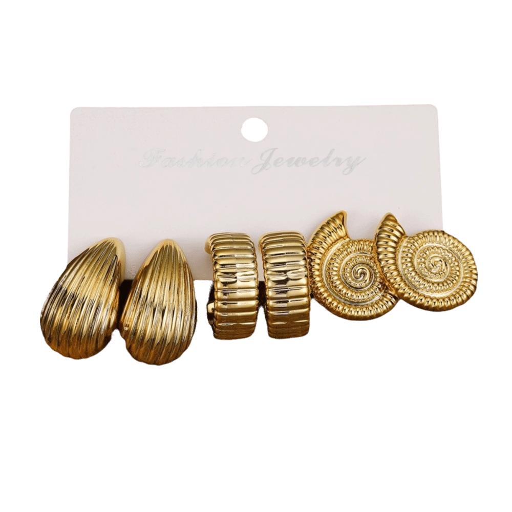 Golden Starfish Earrings Textured Seashell Dangle Earrings Simple C-Shape Earrings Set Summer