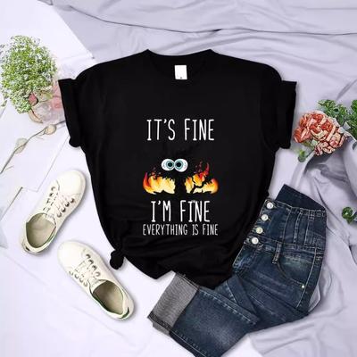 Весна-лето с короткими рукавами и круглым вырезом с принтом в виде черной кошки, свободные футболки из чистого хлопка с короткими рукавами для женщин